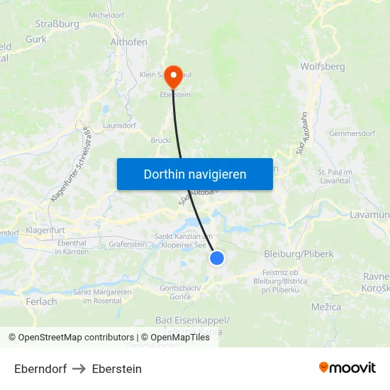 Eberndorf to Eberstein map