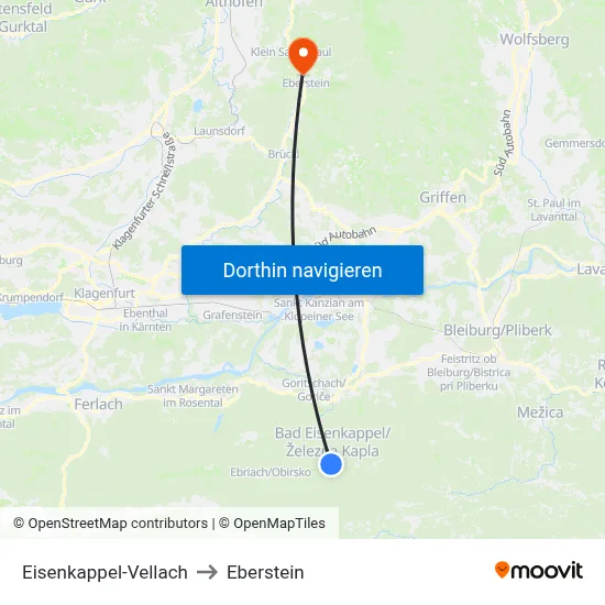 Eisenkappel-Vellach to Eberstein map