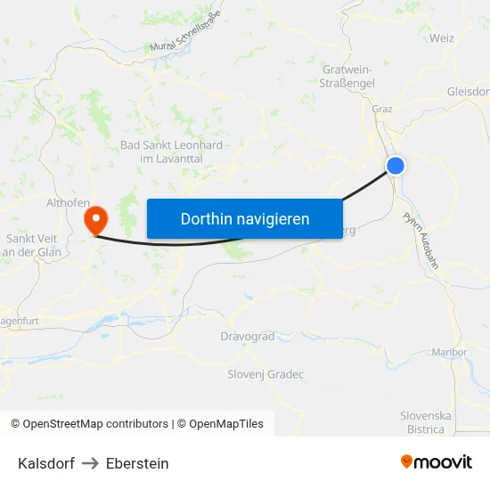 Kalsdorf to Eberstein map