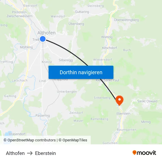 Althofen to Eberstein map