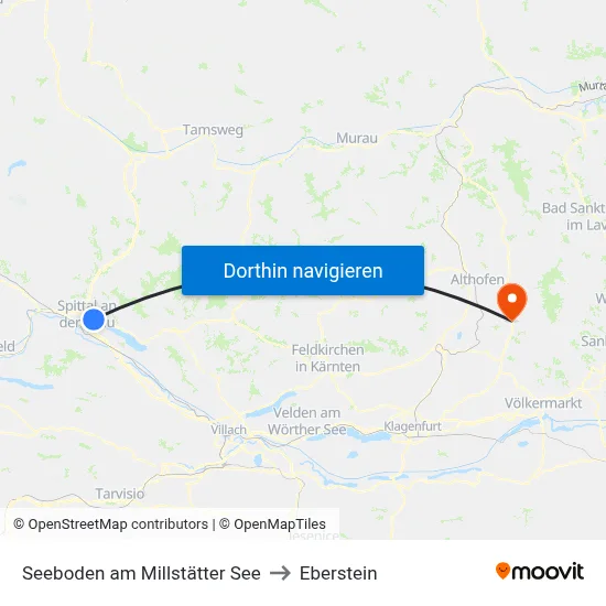Seeboden am Millstätter See to Eberstein map