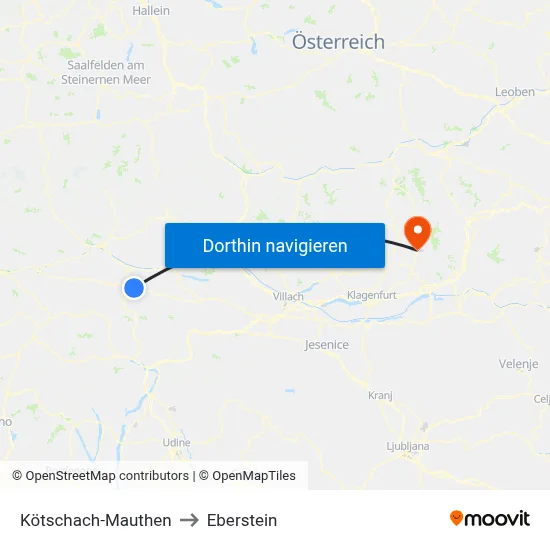 Kötschach-Mauthen to Eberstein map