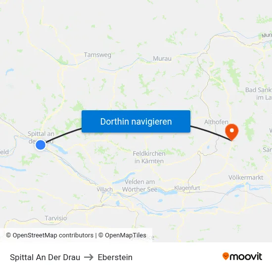 Spittal An Der Drau to Eberstein map