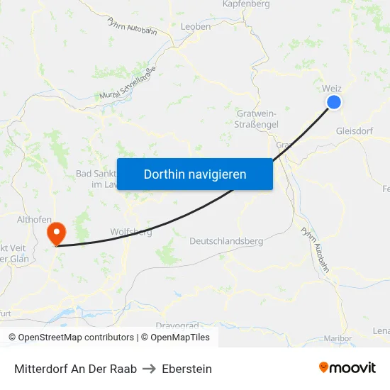 Mitterdorf An Der Raab to Eberstein map