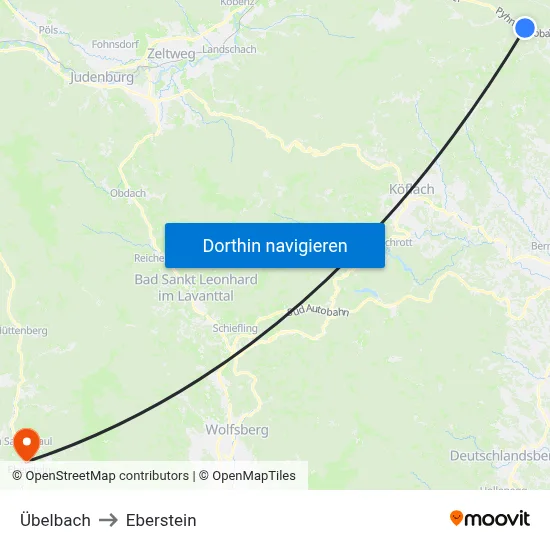 Übelbach to Eberstein map