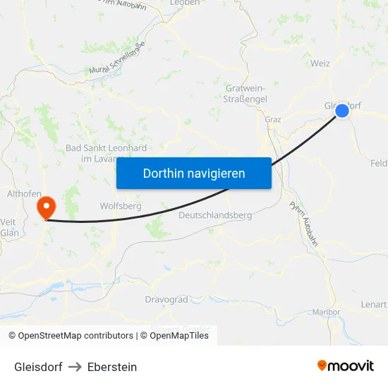 Gleisdorf to Eberstein map