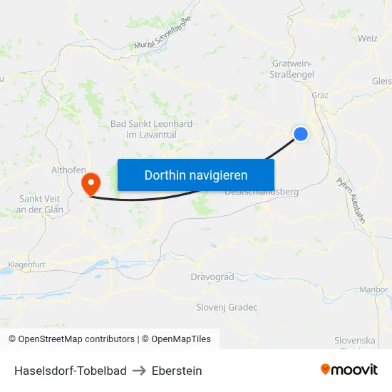 Haselsdorf-Tobelbad to Eberstein map
