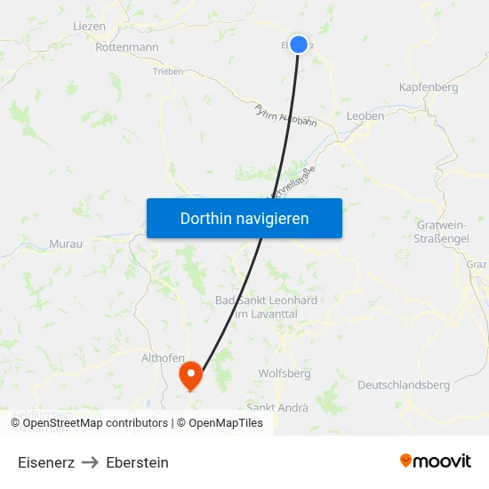 Eisenerz to Eberstein map
