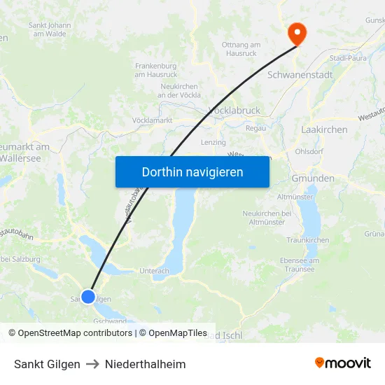 Sankt Gilgen to Niederthalheim map