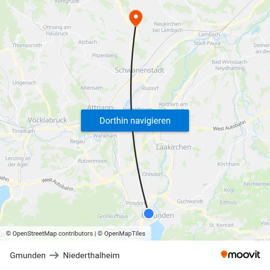 Gmunden to Niederthalheim map
