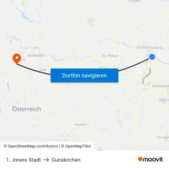 1., Innere Stadt to Gunskirchen map
