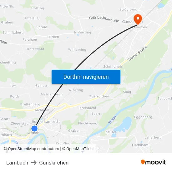 Lambach to Gunskirchen map