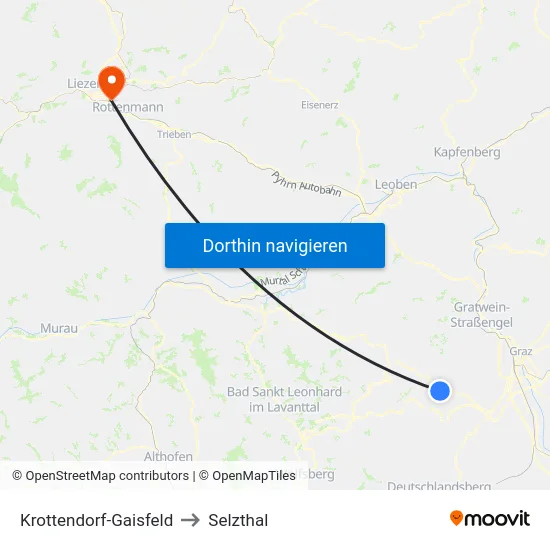 Krottendorf-Gaisfeld to Selzthal map
