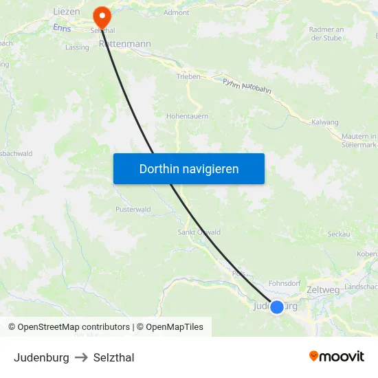 Judenburg to Selzthal map