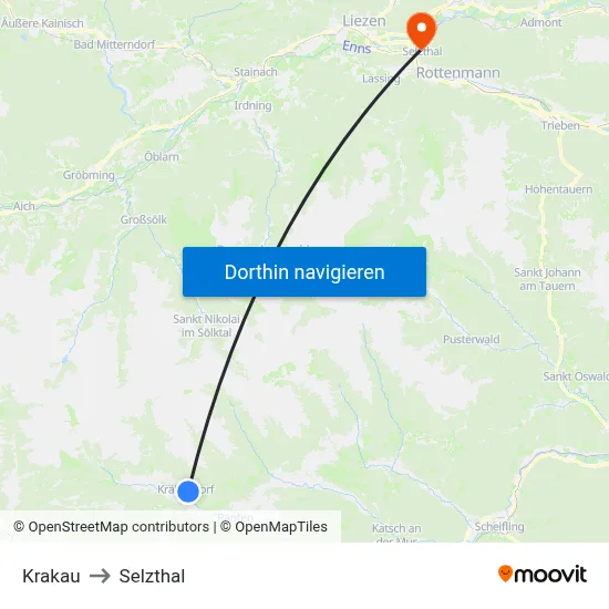 Krakau to Selzthal map