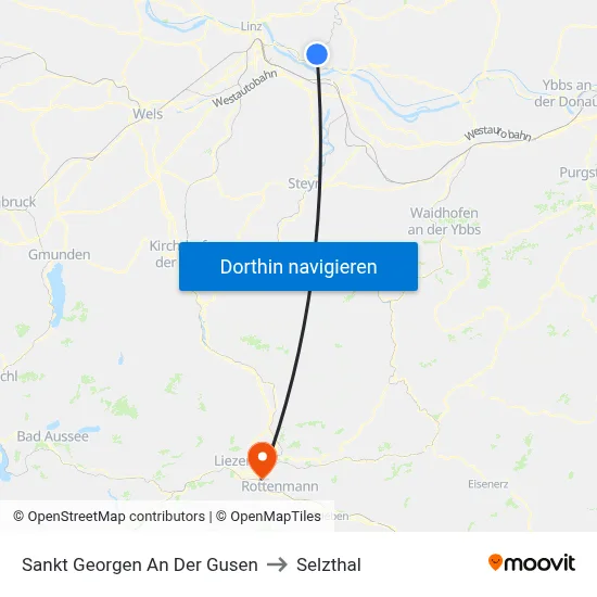 Sankt Georgen An Der Gusen to Selzthal map