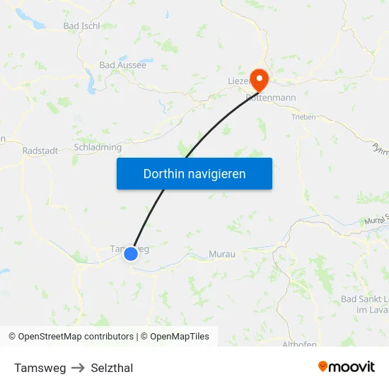 Tamsweg to Selzthal map