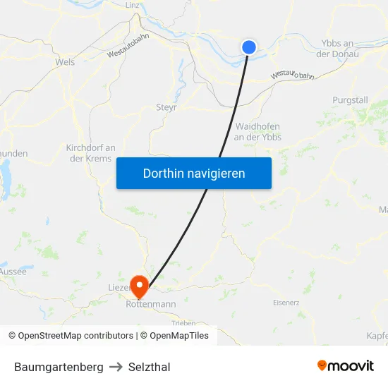 Baumgartenberg to Selzthal map