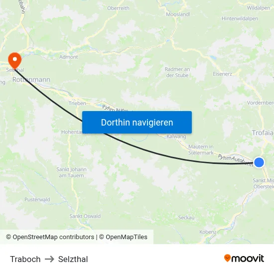 Traboch to Selzthal map