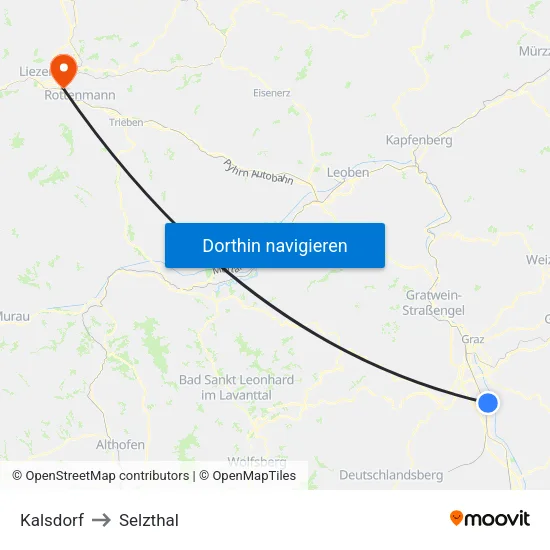Kalsdorf to Selzthal map