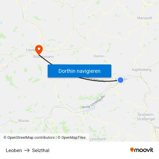 Leoben to Selzthal map
