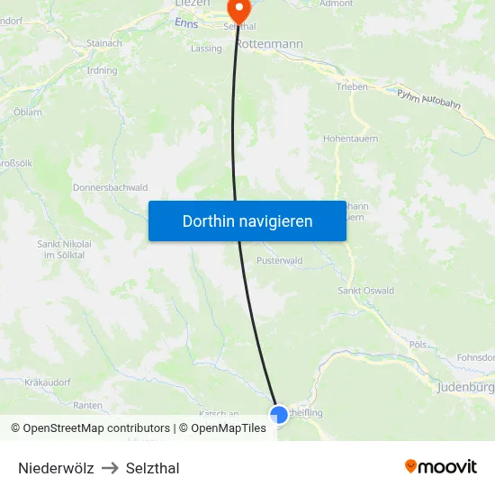 Niederwölz to Selzthal map