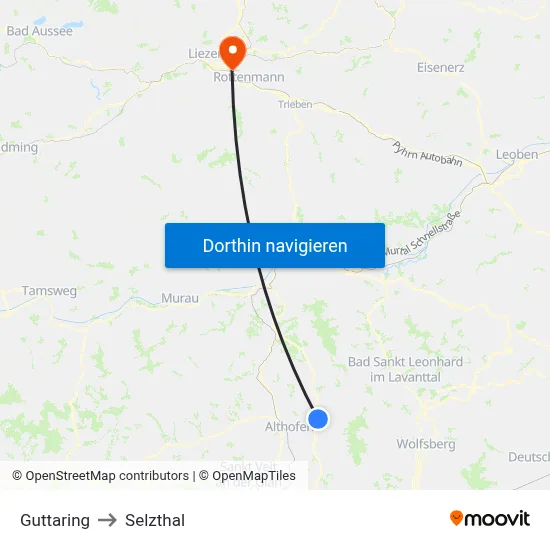 Guttaring to Selzthal map