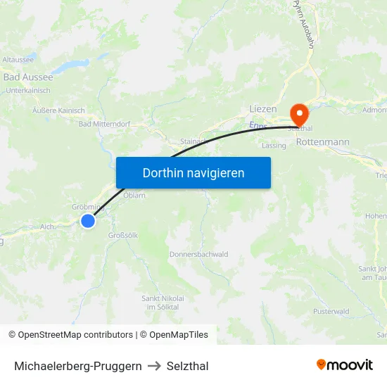 Michaelerberg-Pruggern to Selzthal map