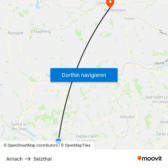 Arriach to Selzthal map