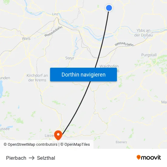 Pierbach to Selzthal map