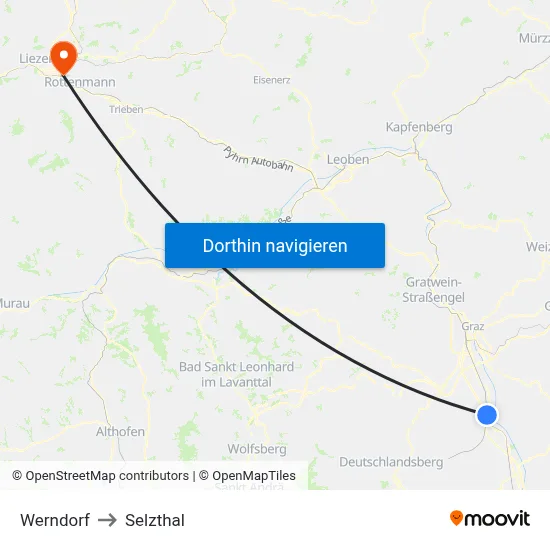 Werndorf to Selzthal map