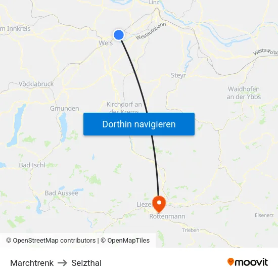 Marchtrenk to Selzthal map