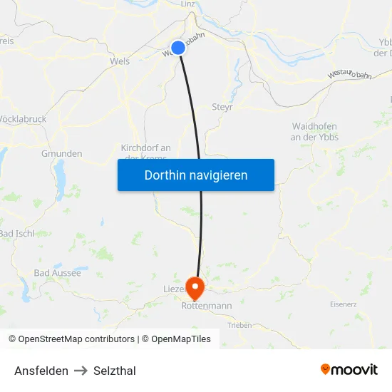 Ansfelden to Selzthal map