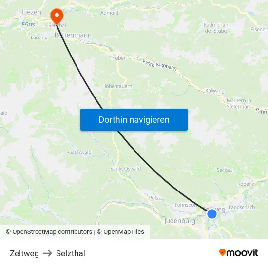 Zeltweg to Selzthal map