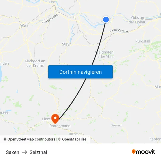 Saxen to Selzthal map