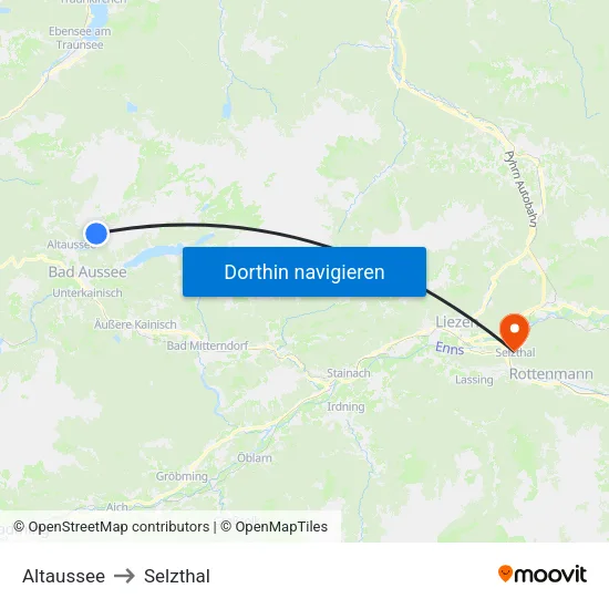 Altaussee to Selzthal map
