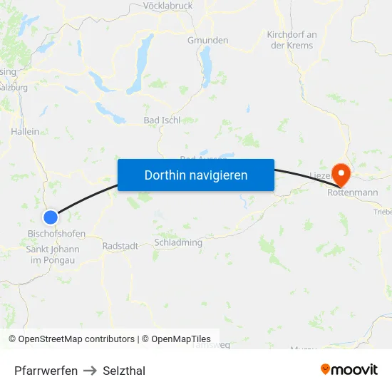 Pfarrwerfen to Selzthal map