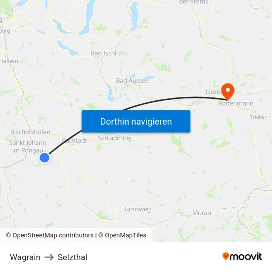 Wagrain to Selzthal map
