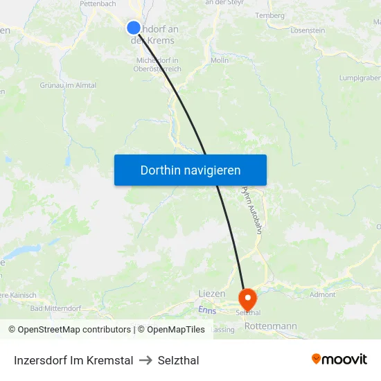 Inzersdorf Im Kremstal to Selzthal map