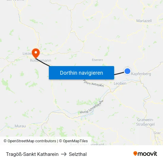 Tragöß-Sankt Katharein to Selzthal map