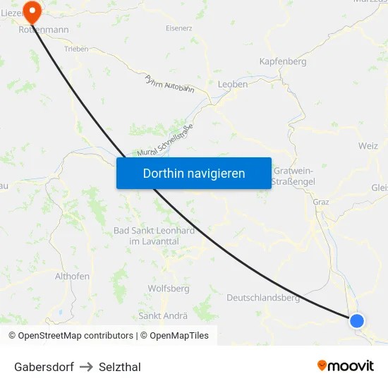 Gabersdorf to Selzthal map