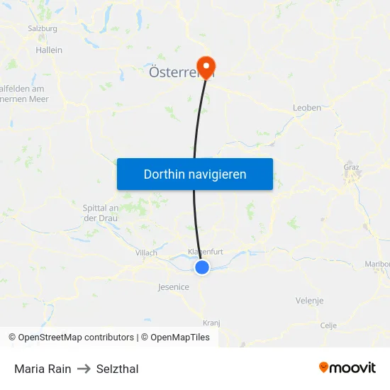 Maria Rain to Selzthal map