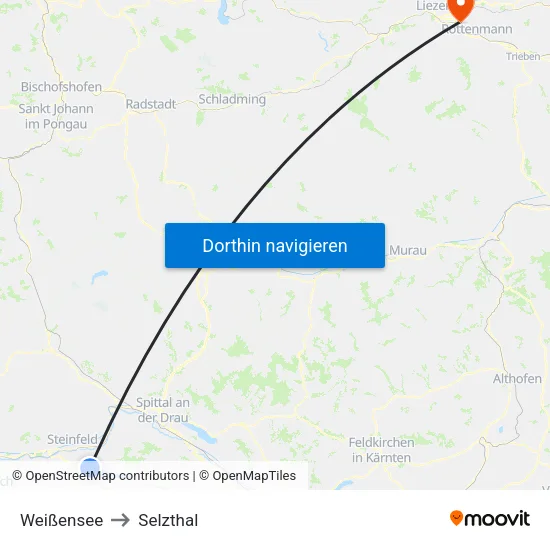 Weißensee to Selzthal map