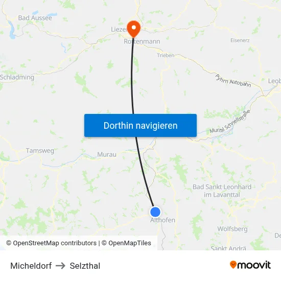 Micheldorf to Selzthal map