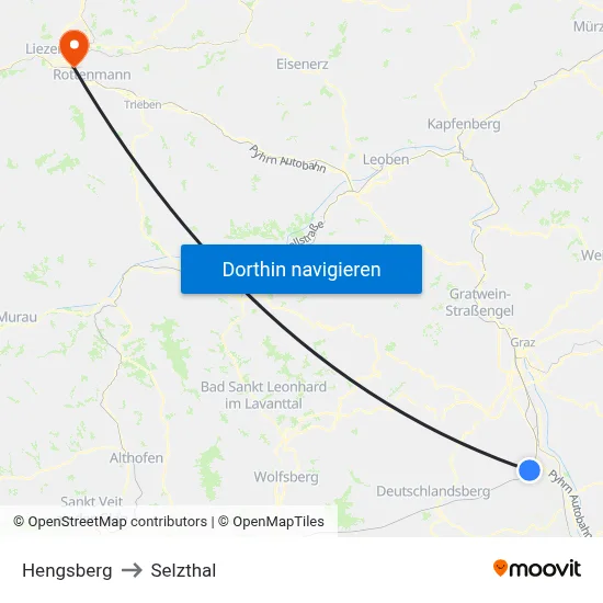 Hengsberg to Selzthal map