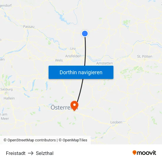 Freistadt to Selzthal map