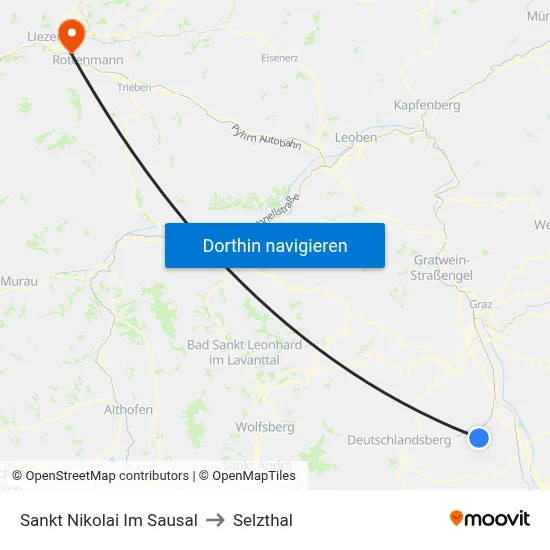 Sankt Nikolai Im Sausal to Selzthal map