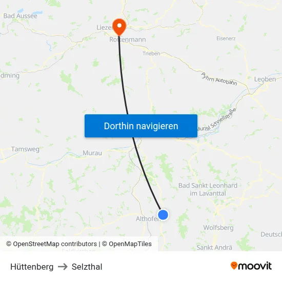 Hüttenberg to Selzthal map