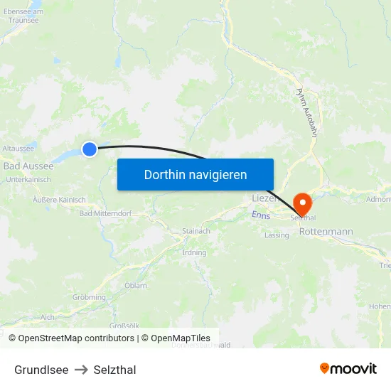 Grundlsee to Selzthal map