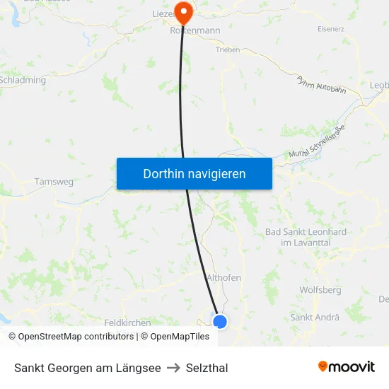 Sankt Georgen am Längsee to Selzthal map